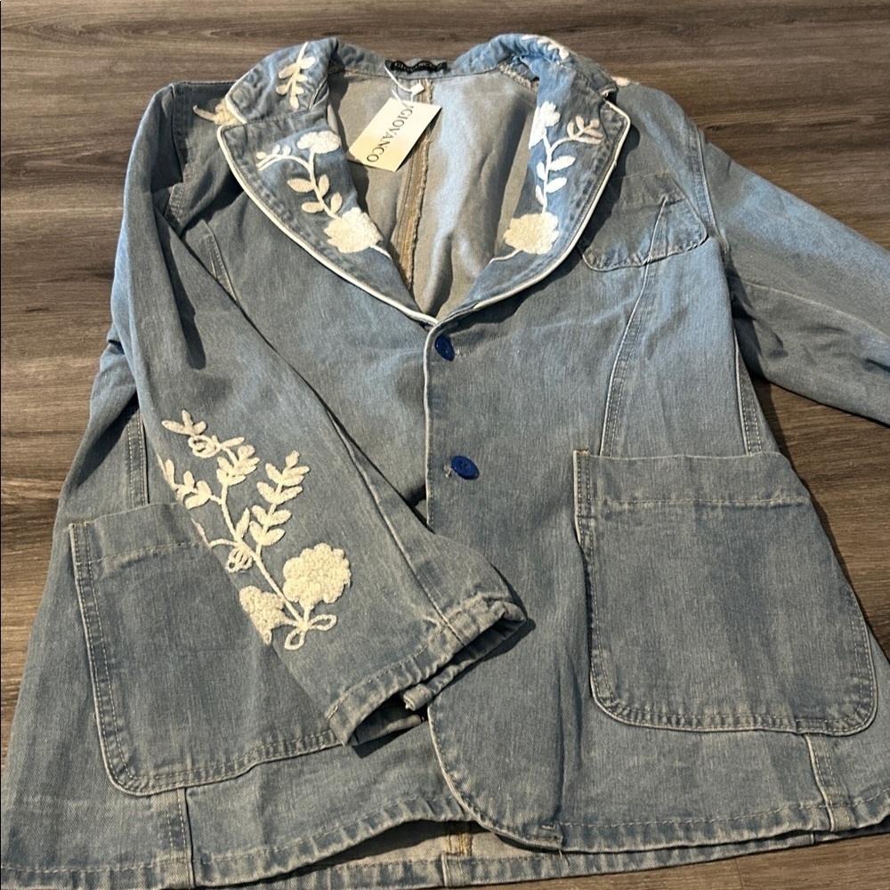 Women's Blue Embroidered Denim Jacket